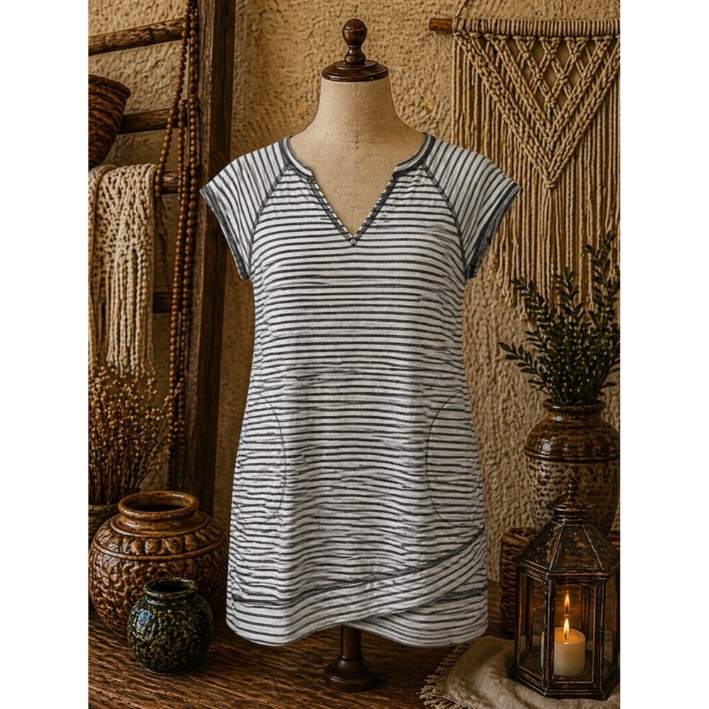 Ideology Womens Harmony Noir Gray White Striped Crossover-Hem Tunic Size XS Top